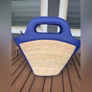 $150 Del Rio Sunset Luxe Straw & Cobalt Blue Top Handle Bag NWT